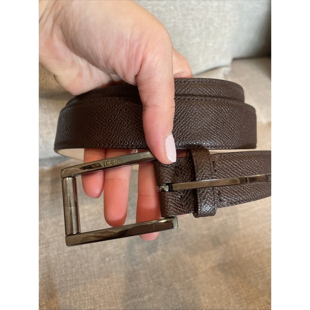 Tod's Belt Men 28 Italian Leather textured  Brown  Silver Roller